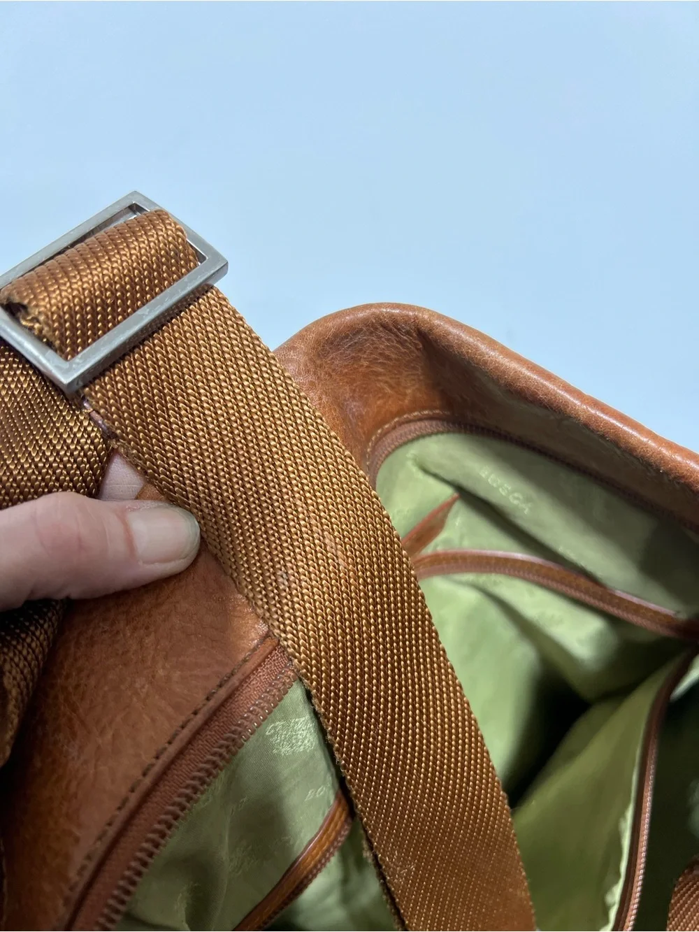 Vintage Bosca Ballistic Nylon and Amber Brown Leather Slim Messenger Bag